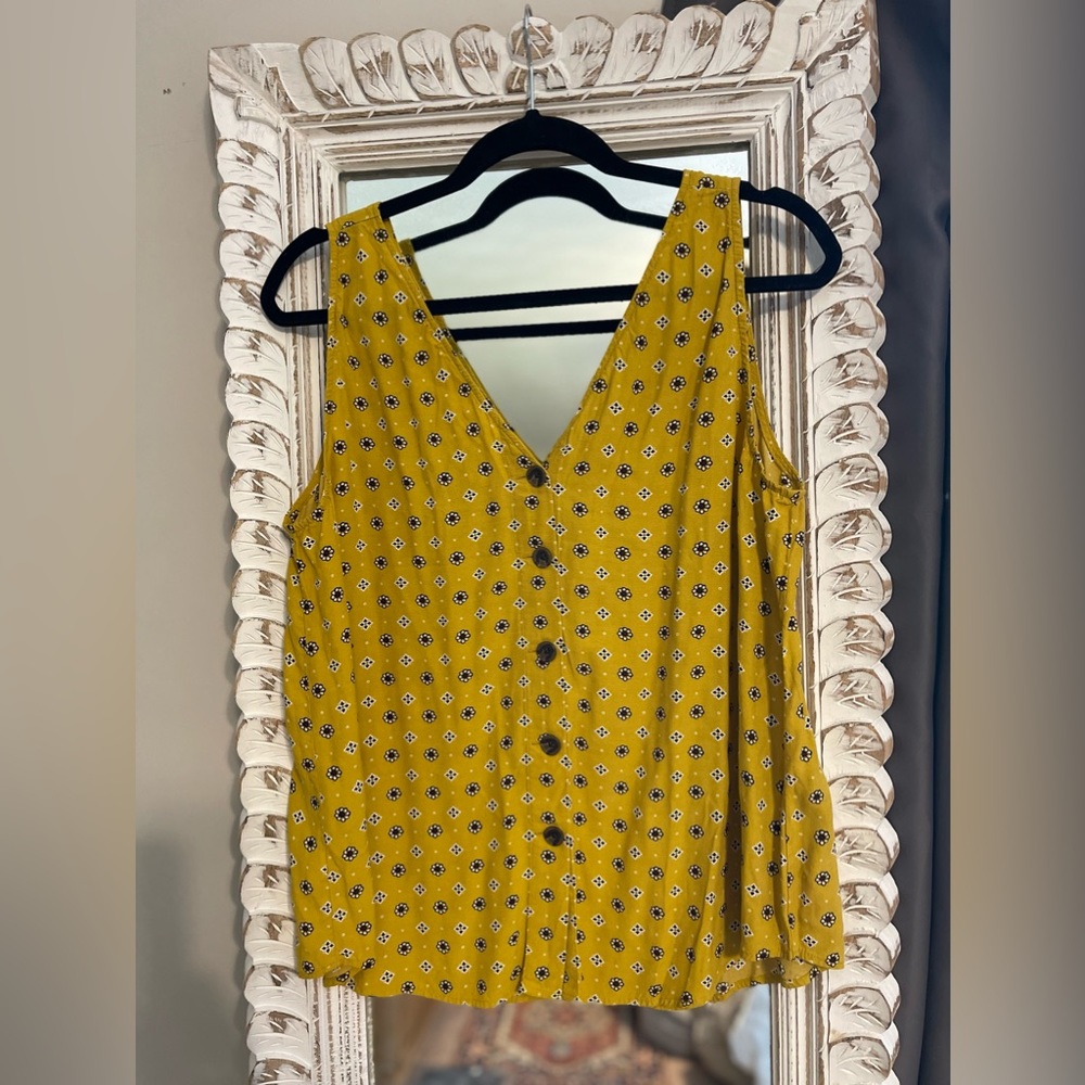 LOFT Outlet Button Down V-Neck Tank Top Shell, Size Large, Golden Yellow